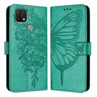 For OPPO A15 / A15s / A35 2021 Embossed Butterfly Leather Phone Case(Green)