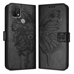 For OPPO A15 / A15s / A35 2021 Embossed Butterfly Leather Phone Case(Black)