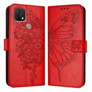 For OPPO A15 / A15s / A35 2021 Embossed Butterfly Leather Phone Case(Red)