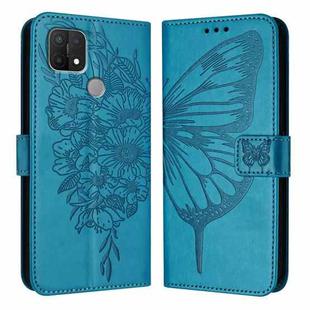 For OPPO A15 / A15s / A35 2021 Embossed Butterfly Leather Phone Case(Blue)