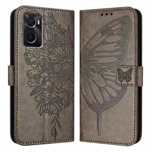 For OPPO A36 4G/A76 4G/A96 4G/K10 4G Embossed Butterfly Leather Phone Case(Grey)