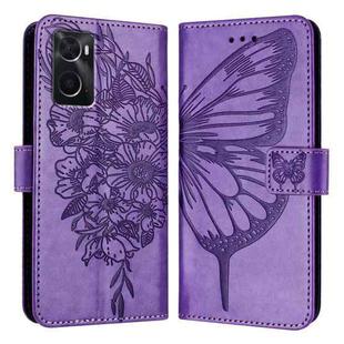 For OPPO A36 4G/A76 4G/A96 4G/K10 4G Embossed Butterfly Leather Phone Case(Light Purple)