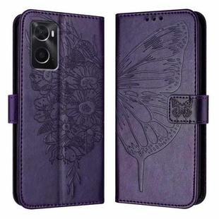 For OPPO A36 4G/A76 4G/A96 4G/K10 4G Embossed Butterfly Leather Phone Case(Dark Purple)