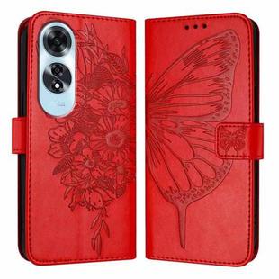 For OPPO A60 4G Global Embossed Butterfly Leather Phone Case(Red)