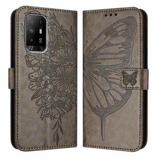 For OPPO A74 4G / F19 / F19s Embossed Butterfly Leather Phone Case(Grey)