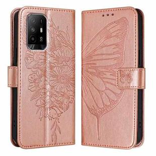 For OPPO A74 4G / F19 / F19s Embossed Butterfly Leather Phone Case(Rose Gold)
