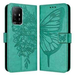 For OPPO A74 4G / F19 / F19s Embossed Butterfly Leather Phone Case(Green)