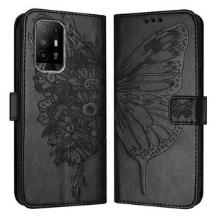 For OPPO A74 4G / F19 / F19s Embossed Butterfly Leather Phone Case(Black)