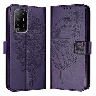 For OPPO A74 4G / F19 / F19s Embossed Butterfly Leather Phone Case(Dark Purple)