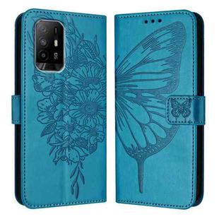 For OPPO A74 4G / F19 / F19s Embossed Butterfly Leather Phone Case(Blue)