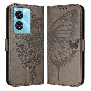 For OPPO A77 5G / A97 5G Embossed Butterfly Leather Phone Case(Grey)