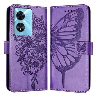 For OPPO A77 5G / A97 5G Embossed Butterfly Leather Phone Case(Light Purple)