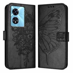 For OPPO A77 5G / A97 5G Embossed Butterfly Leather Phone Case(Black)