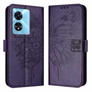 For OPPO A77 5G / A97 5G Embossed Butterfly Leather Phone Case(Dark Purple)