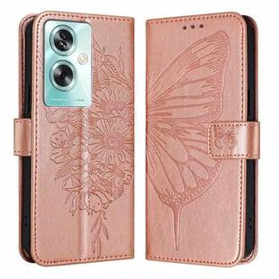 For OPPO A79 5G Global Embossed Butterfly Leather Phone Case(Rose Gold)