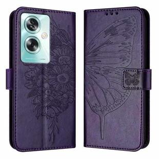 For OPPO A79 5G Global Embossed Butterfly Leather Phone Case(Dark Purple)
