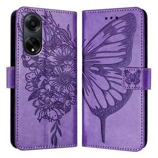 For OPPO A98 5G / F23 5G India Embossed Butterfly Leather Phone Case(Light Purple)