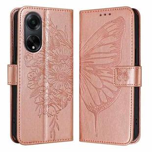 For OPPO A98 5G / F23 5G India Embossed Butterfly Leather Phone Case(Rose Gold)