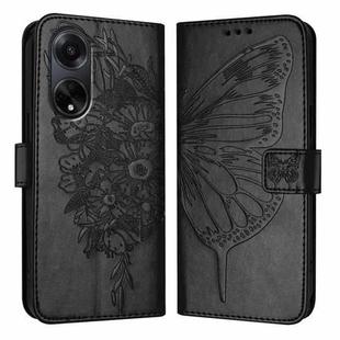 For OPPO A98 5G / F23 5G India Embossed Butterfly Leather Phone Case(Black)