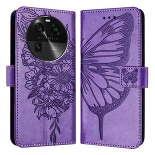 For OPPO Find X6 Embossed Butterfly Leather Phone Case(Light Purple)