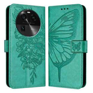 For OPPO Find X6 Embossed Butterfly Leather Phone Case(Green)