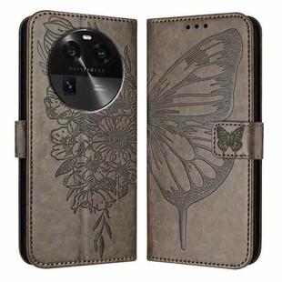 For OPPO Find X6 Pro Embossed Butterfly Leather Phone Case(Grey)