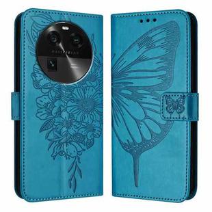 For OPPO Find X6 Pro Embossed Butterfly Leather Phone Case(Blue)