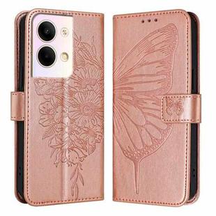 For OPPO Reno9 5G / Reno9 Pro 5G Embossed Butterfly Leather Phone Case(Rose Gold)