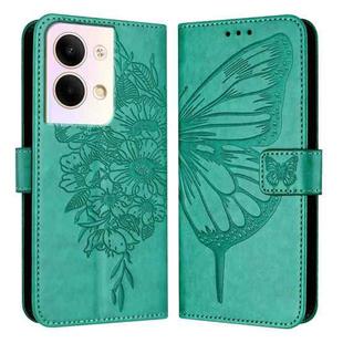 For OPPO Reno9 5G / Reno9 Pro 5G Embossed Butterfly Leather Phone Case(Green)