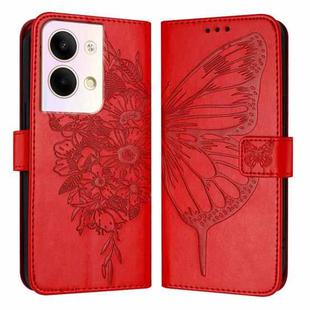 For OPPO Reno9 5G / Reno9 Pro 5G Embossed Butterfly Leather Phone Case(Red)