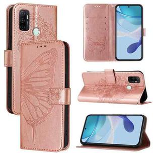 For OPPO A32 2020 4G / A53 2020 4G Embossed Butterfly Leather Phone Case(Rose Gold)