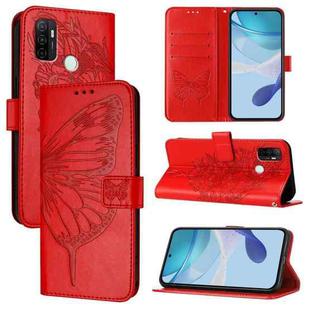 For OPPO A53s 4G / A33 2020 4G Embossed Butterfly Leather Phone Case(Red)