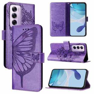 For OPPO Reno12 Pro 5G Global Embossed Butterfly Leather Phone Case(Light Purple)