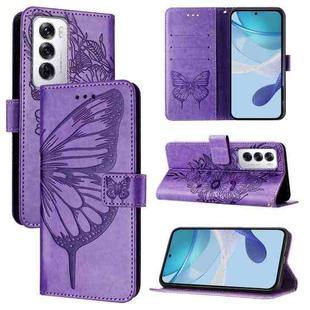 For OPPO Reno12 5G Global Embossed Butterfly Leather Phone Case(Light Purple)