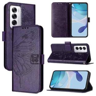 For OPPO Reno12 5G Global Embossed Butterfly Leather Phone Case(Dark Purple)