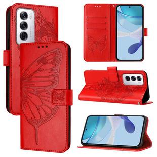 For OPPO Reno12 5G Global Embossed Butterfly Leather Phone Case(Red)