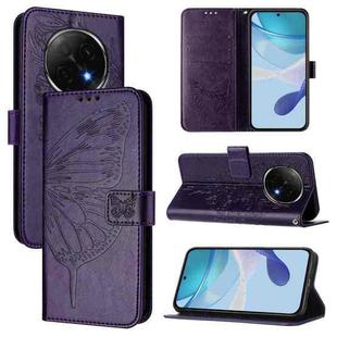 For OPPO A5 Pro China Embossed Butterfly Leather Phone Case(Dark Purple)