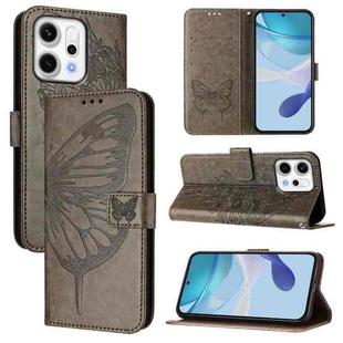 For OPPO Reno14 5G Global Embossed Butterfly Leather Phone Case(Grey)
