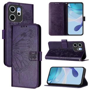 For OPPO Reno14 F 5G Embossed Butterfly Leather Phone Case(Dark Purple)