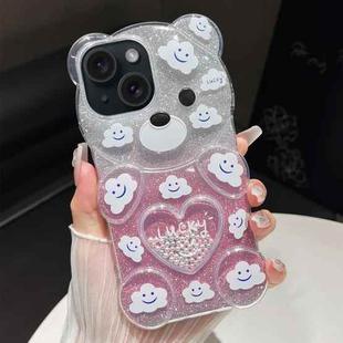 For iPhone 15 Bear Shaped Painted TPU Phone Case(Cloud)