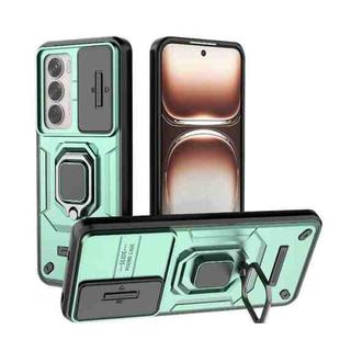 For OPPO Reno12 Global Sliding Camshield TPU + PC Shockproof Phone Case with Holder(Green)