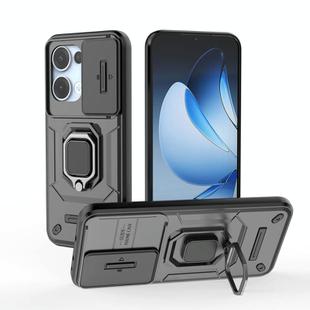 For OPPO Reno13 5G Global Sliding Camshield TPU + PC Shockproof Phone Case with Holder(Black)