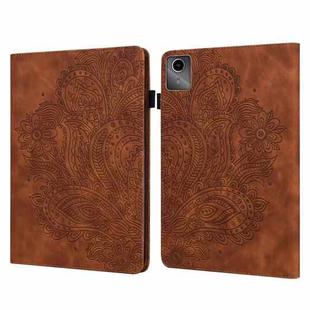 For Lenovo Tab M11 / Xiaoxin Pad 11 2024 Peacock Embossed Pattern Leather Tablet Case(Brown)