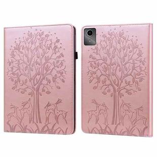 For Lenovo Tab M11 / Xiaoxin Pad 11 2024 Tree & Deer Embossed Leather Tablet Case(Pink)