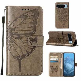 For Google Pixel 9 Embossed Butterfly Leather Phone Case(Grey)