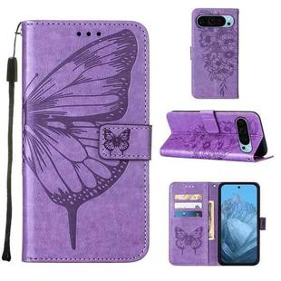 For Google Pixel 9 Embossed Butterfly Leather Phone Case(Purple)