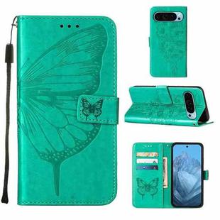 For Google Pixel 9 Embossed Butterfly Leather Phone Case(Green)