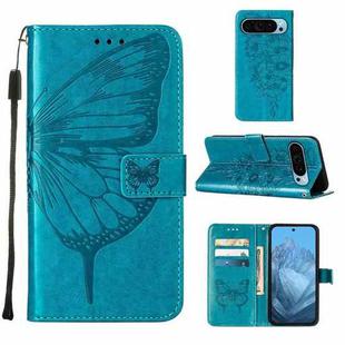 For Google Pixel 9 Embossed Butterfly Leather Phone Case(Blue)