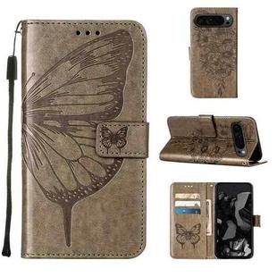 For Google Pixel 9 Pro Embossed Butterfly Leather Phone Case(Grey)