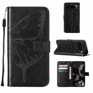For Google Pixel 9 Pro Embossed Butterfly Leather Phone Case(Black)